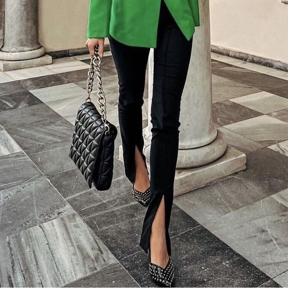 Women’s Zara black ribbed leggings with vents in ankle